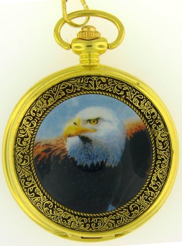 Pocket Watches with Chain-1 Eagle head gold tone