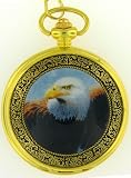 Pocket Watch - Eagle Spreading Wings on Gold-tone Case Pocket Watch with 14