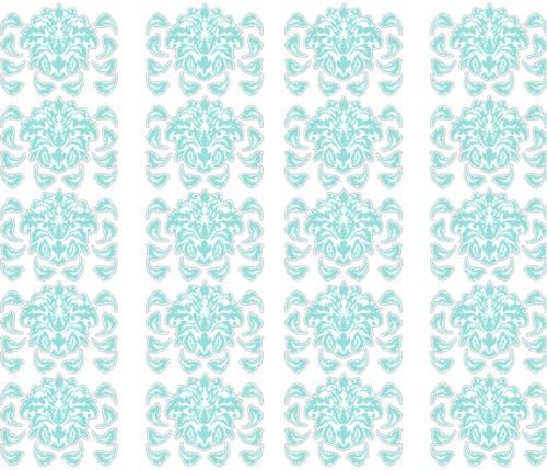 Turquoise Blue and White Modern Deco Damask Peel &amp; Stick Wall Decor Stickers