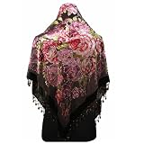 Handmade Triangular Beaded Peony 100% Silk Velvet Scarf Wrap, One size