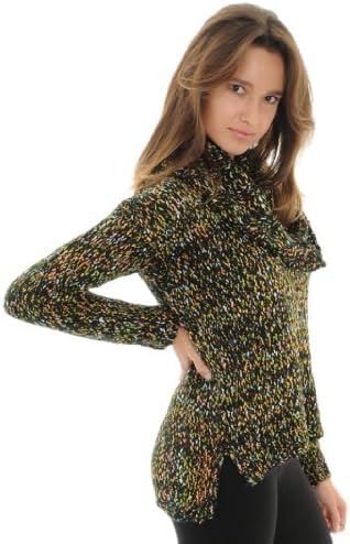 Cowl Neck Sweater High Low Black Multicolor Tweed Pull Over Sweater Sizes: Small