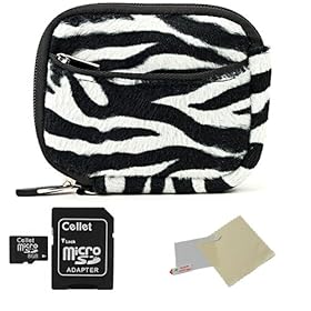 BLACK WHITE Zebra Animal Design Water Resistant Protective and Durable Carrying Sleeve Case For Fujifilm FinePix JX370 / JX420 / JX500 / JX580 / JX300 / JX305 / JX350 / JX355 / JX375 / JX400 / JX405 Point And Shoot Digital Camera + Includes a 8GB Micro SD Card with SD Adaptor + Includes a Universal 