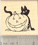 Halloween Black Cat with Pumpkin Rubber Stamp