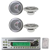 Pyle Marine Radio Receiver and Speaker Package - PLCD10MR AM/FM-MPX In-Dash Marine CD/MP3 Player w/Full Face Detachable Panel - 2x PLMR60S 2 Pairs of 150 Watt 6.5 2 Way White Marine Water Proof Speakers (Silver Color)