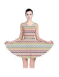 Linen/Polyester/Spandex Stretchy Chevron Print Zig Zag Skater Dress 