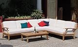 IMAGE OF Grade-A Teak Wood Luxurious Sofa Set / Sectional Collection (SM): 5 Pc- 2 Love Seats Sofas (Left & Rigth), 1 Lounge Armless Chair, 1 Corner Piece & 1 Coffee Table