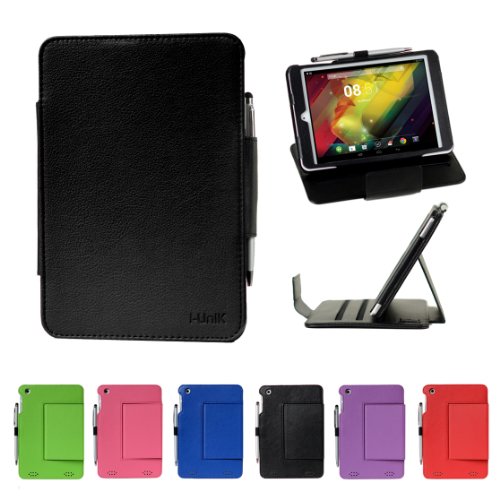 i-UniK HP 8 Model 1401US Tablet Slim Folio Protection Case Bonus Stylus Pen (Black)