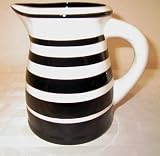 Ronnie's Terramoto Ceramic, Medium Pitcher 1.5 Quart, Pearl Black Progressive Stripes