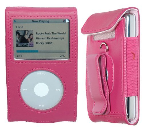 Leather Case for Apple iPod Video Classic Genuine Leather Case with belt clip + Car and Home Ac Travel Charger