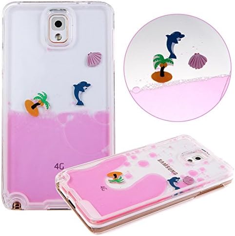 IKASEFU Case for Samsung Galaxy Note 3, Cover for Galaxy Note 3, Liquid Case for Samsung Note 3, Hard Case for Samsung Galaxy Note 3,Clear Case for Samsung Galaxy Note 3,Creative Design Funny Swimming Dolphin Shell Tree Hard Plastic Transparent Case Cover for Samsung Galaxy Note 3 (Dolphin Shell,Pink)