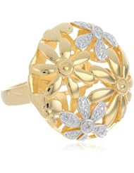18K Yellow Gold Plated Sterling Silver Two-Tone Floral Ring, Size 7