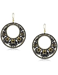 Miguel Ases Black Quartz Floral Cluster Round Drop Earrings
