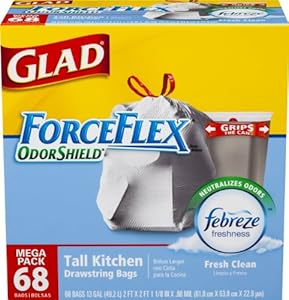 Glad Tall Kitchen Drawstring Trash Bags, 13 Gallon, 90 Count