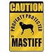 CAUTION  PROPERTY PROTECTED BY MASTIFF  PARKING SIGN DOG