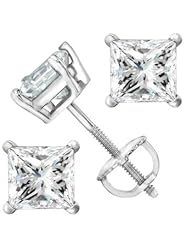 3/4 Carat Solitaire Diamond Stud Earrings Princess Cut 4 Prong Screw Back (G-H Color, SI1-SI2 Clarity)
