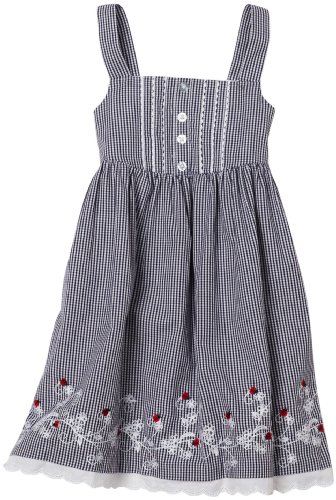Hartstrings Girls 2-6x Little Girls Mini Check Embroidered Tank Dress, Navy Check, 4