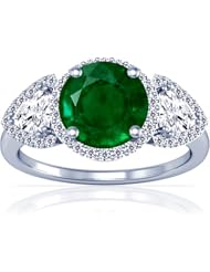 Platinum Round Cut Emerald Ring With Sidestones (GIA Certificate)