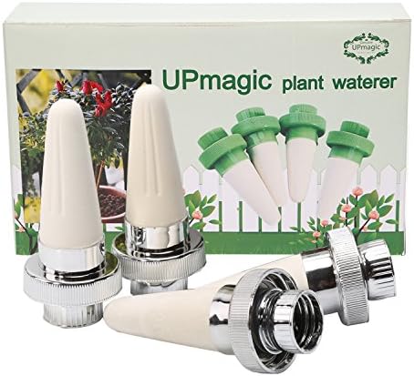 Updated Version-Most Easy-Use Vacation Plant Waterer, Set of 4 Ceramic Watering Stakes, Perfect for Plant Watering and Drip Irrigation Watering, Self Watering Spikes for Indoor&amp;Outdoor Use (Silvery)
