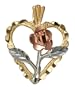 14k Yellow, White and Rose Gold Diamond-cut  Rose in Heart Charm