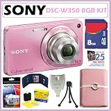 Sony DSC-W350 14.1MP Digital Camera with 4x Wide Angle Zoom with Optical Steady Shot Image Stabilization and 2.7 inch LCD in Pink + 8GB Deluxe Accessory Kit