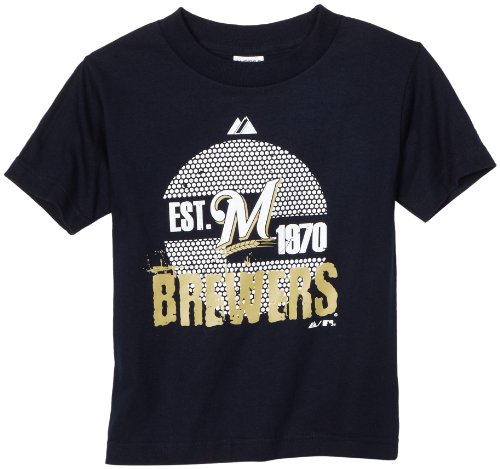MLB Boys' Milwaukee Brewers Logo Tee Shirt (Navy, 5/6)