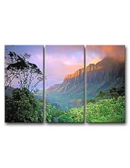 Home: So Crazy Art? 3 Pieces Fresh Look Color Wall Art Painting Hawaii Tree Cliffs Sunset Pictures Prints On Canvas Landscape The Picture Decor Oil For Home Modern Decoration Print For Boys Bedroom - So Crazy Art