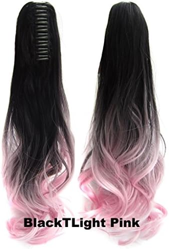 Beauty Wig World 21inch 55cm 100g Two Tone Long Wave Curly Woman Claw Clip Ponytail Clip on/in Hair Extensions -#Black to Light Pink