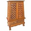 Handmade Asian Furniture - 37" Lattice Panels Storage Cabinet / End Table - Natural Finish