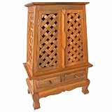 EXP Handmade Asian Furniture - 37" Lattice Panels Storage Cabinet / End Table - Natural Finish