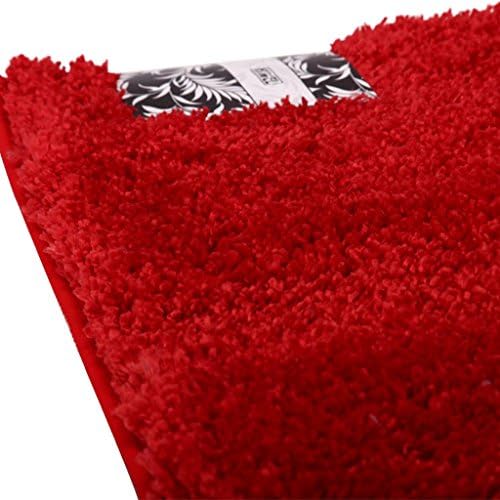 Hiwel 100% Microfiber Polyester Bathroom Rugs, Safe No-slip Backing, Absorbant & Plush Multi-functional Household Complement, Red, 20 by 32 Inch