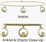 10 Karat Yellow Gold 10 Inch Celtic 3 Charm Anklet