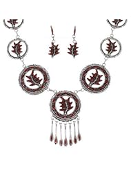 Native American Coral Link Necklace Earrings Set GS57607