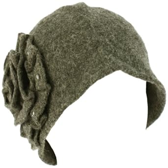100% Wool Winter Cloche Crushable Foldable Bucket Big Flower Church Hat Charcoal Gray