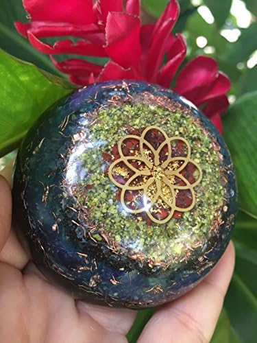 Sonic Bloom Palm Orgone Anti-Stress Healing Device with Red Jasper, Gold and Serpentine