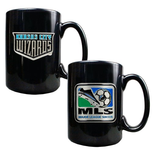 Kansas City Wizards MLS 2pc Black Ceramic Mug Set - Primary Team Logo & MLS Logo