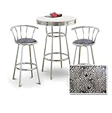 Chrome Bar Table & 2 Chrome 29" Zebra Face Animal Print Fabric Seat Barstoo ....