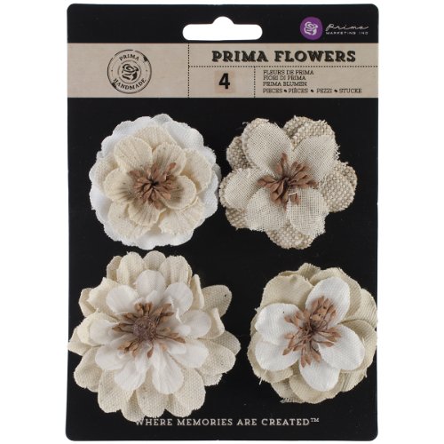 Prima Marketing Jutes Burlap Flowers, 2 to 2.75-Inch, Joyous, 4-Pack
