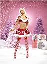 Sexy 2Pc Miss Santa Claus Fur Trimmed Bra Top And Glitter Print Skirt