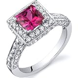 Princess Cut 1.00 Carats Ruby Engagement Ring in Sterling Silver Available in Size 5 thru 9