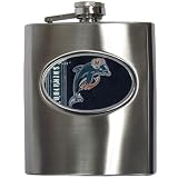 Miami Dolphins Steel Hip Beverage Flask - NFL Football Fan Shop Sports Team Merchandise