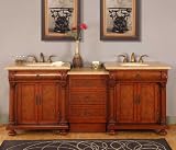 82.5 Bathroom Furniture LED Lighted Travertine Top Double Sink Vanity Cabinet 723TL