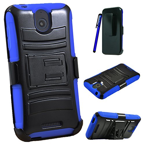 The3Knights[TM] HTC Desire 510 Armor Hybrid Kickstand Phone Case Cover + The3Knights[TM] Classic Stylus Pen (Holster Blue)