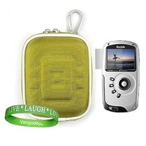 Kodak PlaySport HD Waterproof Pocket Video Camera Mini Camcorder Accessories Kit: Nylon Green Protective Hard Kodak Camera Case + Universal Kodak Screen Protector + Live * Laugh * Love VG Wrist Band!!!