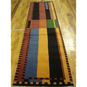 3x10 Blue Hand Knotted Wool Modern Tibet Runner Rug by Heritage Unlimited