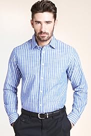 XXXL Blue Harbour Pure Cotton Long Sleeve Slub Striped Shirt