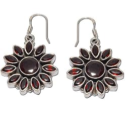 Garnet Sterling Silver Girls Earrings 1.5 Inches