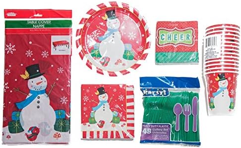 Christmas Paper Cups Napkins and Plates Plate And Cup Set Disposable Dinnerware Party Supplies Plastic Cutlery Forks Spoon Knives Table Cover Bundle for 14 Guests 125 Pieces Xmas Now