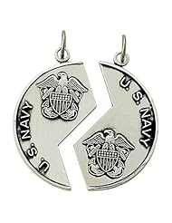 Sterling Silver Navy USN Mizpah Protect my Sailor Coin Medal Pendant Necklaces with Genesis 31:48 on Back Military Seaman Wife Jewelry Gift Boxed 2 necklaces 18" chain for her and 24" for him