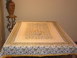 Yellow Green Cotton Tablecloths Sky Blue Floral Printed Table Cover