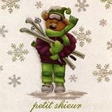 Petit Skieur by Jolle Wolff. CANVAS WITH BRUSHSTROKES with 1 1/2 inch bars. 9.80 inches width by 12.00 inches height. Highest Qu